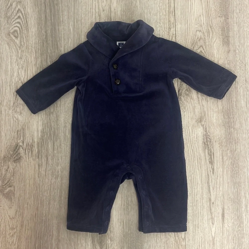 Janie and Jack Boys 0-3 month blue velour one piece outfit